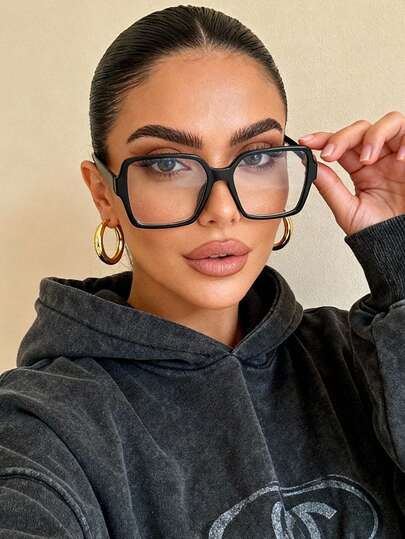 1pc Personalized Versatile Square Large Frame Clear Glasses, Exquisite And Fashionable Computer Reading Glasses, Suitable For Travel Accessories And Daily Clothing