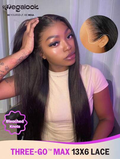 MEGALOOK 13x6 3-In-1 Lace Front Wig, Silky Straight, 100% Virgin Human Hair, Natural Black Color, Pre-Cut Ear To Ear Lace Front, Fully Pre-Styled Transparent Lace Front Wig, 100% Virgin Human Hair, Durable & Long-Lasting, Lightweight Cap, All-Day Comfort, Minimal Shedding, Suitable For Daily Wear