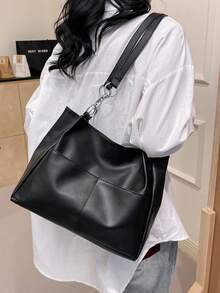 Multi-Pocket Solid Color Chain Handbag & Shoulder Bag - Black - View 4