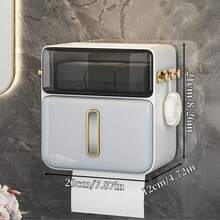 1个大容量壁挂式纸巾架，带抽屉，自粘双层塑料纸巾收纳盒，带挂钩，无需钻孔，可悬挂于淋浴房，多功能无缝壁挂式纸巾架，适用于浴室、厨房纸巾收纳、浴室配件、浴室工具 - 彩色 - 查看 11