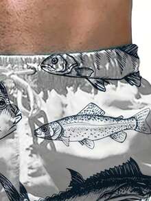 Men's Casual Ocean Fish Pattern Shorts With Elastic Waistband - Multicolor - View 2