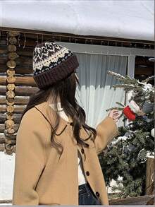 1pc Colorful Fair Isle Beanie Hat, Warm Thermal Lined Ear Protection, Breathable Knit Casual Cap, Suitable For Autumn/Winter, Great Gift For Men