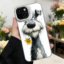 Cubierta de teléfono con diseño de perro blanco y negro con flor amarilla funda protectora elegante y divertida para uso diario en floristerías y salidas urbanas Aplicable a los teléfonos de la serie Apple y Galaxy - Negro - Ver 3