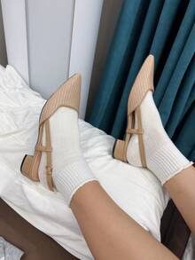 1 Pair Elegant Teenager High Heel Shoes With Ankle Strap, Versatile For Vacation, Festivals, Daily Wear - Camel - View 11