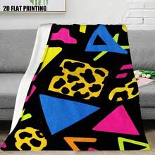 1pc Memphis Decor Print Flannel Throw Blanket - Machine Washable, Multi-Use, Ideal For Sofa, Beach, Camping, Office, All-Season Comfort, Vibrant Geometric Patterns, Durable Polyester Blend, Perfect For Home Decor, Beach Blanket | Vibrant Blanket | D-30*40in - 彩色 - 查看 4