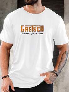 Men's GRETSCH Graphic Casual T-Shirt - Summer Short Sleeve Round Neck Tee With Bold Orange & White Logo, "The Best Guitar Sound" Design, Green Solid Color, Regular Fit For Adults, Rock Band T Shirts, Nontransparent Fabric, Music Lover Apparel, Vintage Style, Breathable Material, Printed Shirt, Music Fans - trắng - Xem 8