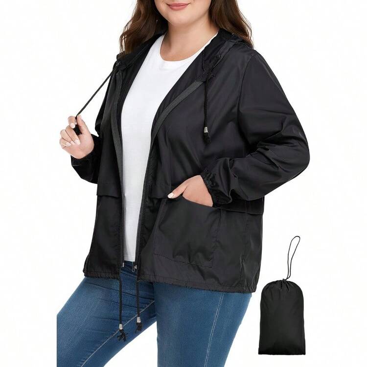 Plus Size Rain Jackets For Women Raincoats For Women With Hood Packable Rain Coats Lightweight Outdoor Windbreaker - A03 Hải quân + XX-Lớn - Xem 1