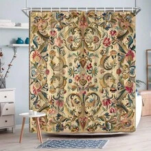 1 Piece Vintage Floral Tapestry Shower Curtain - Baroque/Rococo Style Design, Pink, Blue, Green, Gold Exquisite Floral And Leaf Patterns - 70.86x 70.86inch , Machine Washable Bathroom Decoration Includes , Elegant Shower Curtain, Luxurious Texture - 彩色 - 查看 7