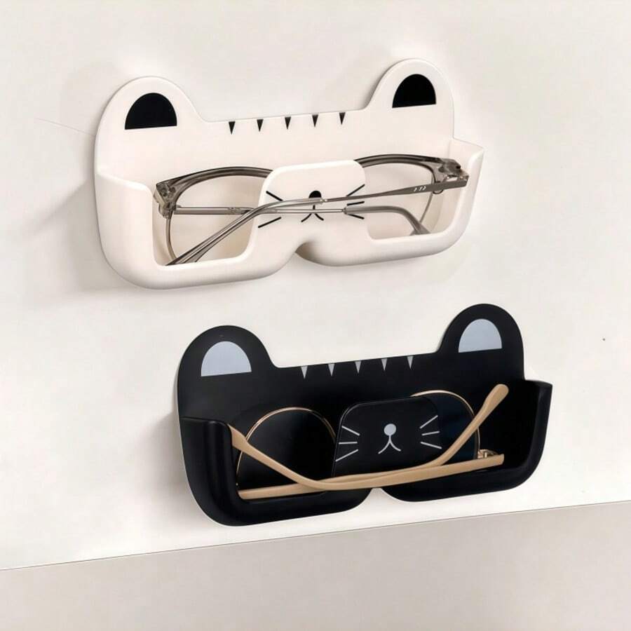 1/2pcs Wall Mounted Sunglasses Storage Rack, Cute Cat Shaped Sunglasses Holder, Space-Saving Glasses Display Stand, No Drill Eyeglasses Organizer, Suitable For Entryway, Living Room, Bedroom, Bathroom, Office, Dorm. Home Decor. - Multicolor - View 1