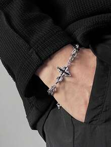 独特复古时尚休闲嘻哈明星吊坠双层手链，男女皆宜，适合日常佩戴、度假、音乐节、周年纪念日等场合，也是情侣礼物或送给她的礼物。 - 十字架 - 查看 3