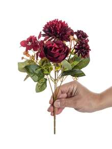 1/80pcs 11.81 Inch Artificial Silk Hydrangea, Peony, Rose, Chrysanthemum Flowers, Realistic Flowers For DIY Wedding Bouquets, Party, Home Living Room, Kitchen, Garden, Hotel, Office, Thanksgiving Decor, DIY Wreaths, Gifts, Tabletop Centerpieces, Birthday Decor, Indoor/Outdoor Decoration, Loose Fake Plastic Flowers For Vase, Farmhouse Decor, Boho Wedding, Rama Decor, Valentine's Day Gifts - Burgundy - View 4