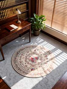1pc Vintage Floral Round Area Rug, Rose Flower & Vine Pattern, Elegant & Cozy, Multiple Sizes Available, Soft Plush Material, Decorative Carpet For Bedroom, Living Room, Home Decor, Washable, Suitable For Autumn/Winter - Multicolor - View 5