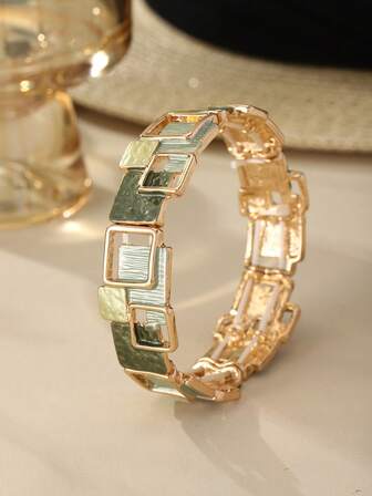 Cring Coco 1 pieza Brazalete elástico de estilo bohemio con geometría esmaltada y parches cuadrados, adecuado para uso diario, bailes, fiestas, vacaciones, festivales de música, San Valentín, Navidad, Carnaval como accesorio de joyería de regalo