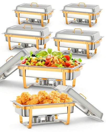 Techigher Chafing Dish Full Set, 2/4/6 Pack Stainless Steel Catering Chafer With Lids, Pans & Fuel Holders, Round/Rectangular Buffet Food Warmers For Parties, Events & Weddings