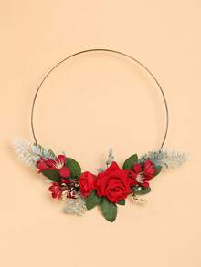 1件全新手工花环，优雅新娘捧花，仙女风悬挂装饰，室内铁艺伴娘花环，花冠，头饰，头饰 - 紅色 - 查看 7