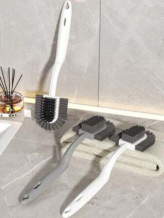 1 pieza Cepillo de plástico de cerdas duras y mango largo para limpiar zapatos, color aleatorio