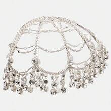 1 pieza Nueva cadena para el cabello con borlas, diadema con cristales de temperamento para baile y actuación, accesorio para el cabello femenino - Plateado - Ver 2