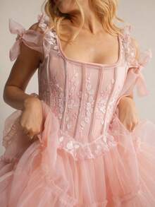 Long Tulle Dress,Spaghetti Strap Semi Formal Dresses For Women,Elegant Birthday Outfit Homecoming Cocktail - 粉色 - 查看 10