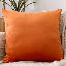 1个/2个装 万圣节主题装饰抱枕套，天鹅绒材质，适用于沙发、卧室、客厅、户外，尺寸：12x20英寸（30x50厘米）/18x18英寸（45x45厘米），橙色 - 橘色 - 查看 15