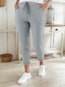 Quần legging bó sát cỡ lớn dành cho nữ, kiểu dáng thanh lịch, chất liệu mềm mại, co giãn, thích hợp cho mùa xuân, hè, thu đi làm, dáng ôm vừa vặn có túi. - Màu Xám nhạt - Xem 5
