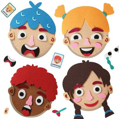 儿童DIY情绪表达玩具 - 儿童社交情感学习游戏 - 男孩女孩面部表情管理，课堂互动游戏，多种面部特征 + 2个双面表情盘，适合早教课堂，圣诞节和万圣节礼物