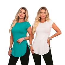 Kit Of 2 Women's Long-Sleeved Gym Tops With Butt-Covering Effect. - 玉石/關閉 - 查看 1
