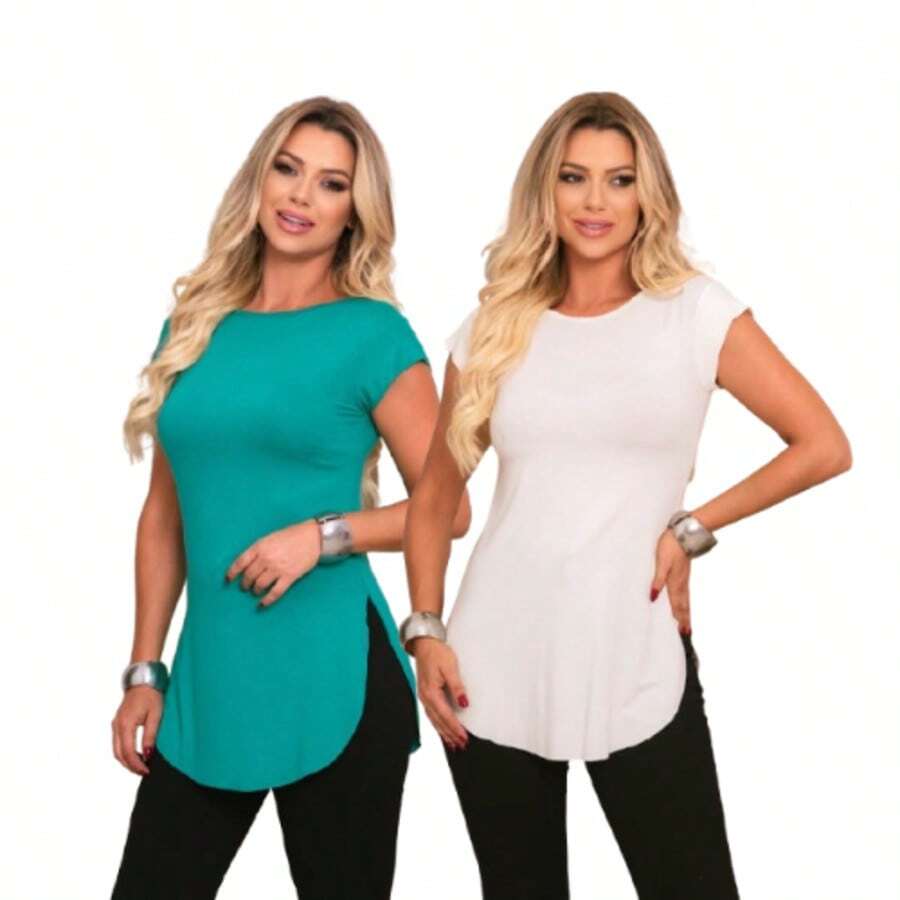 Kit Of 2 Women's Long-Sleeved Gym Tops With Butt-Covering Effect. - 玉石/關閉 - 查看 1