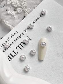 10 chiếc charm móng tay hình hoa ngọc trai giả 3D màu vàng và bạc, phụ kiện làm móng cao cấp cho ngày Valentine, phù hợp cho nhiều mục đích trang trí móng tay DIY. - Nhiều màu - Xem 2