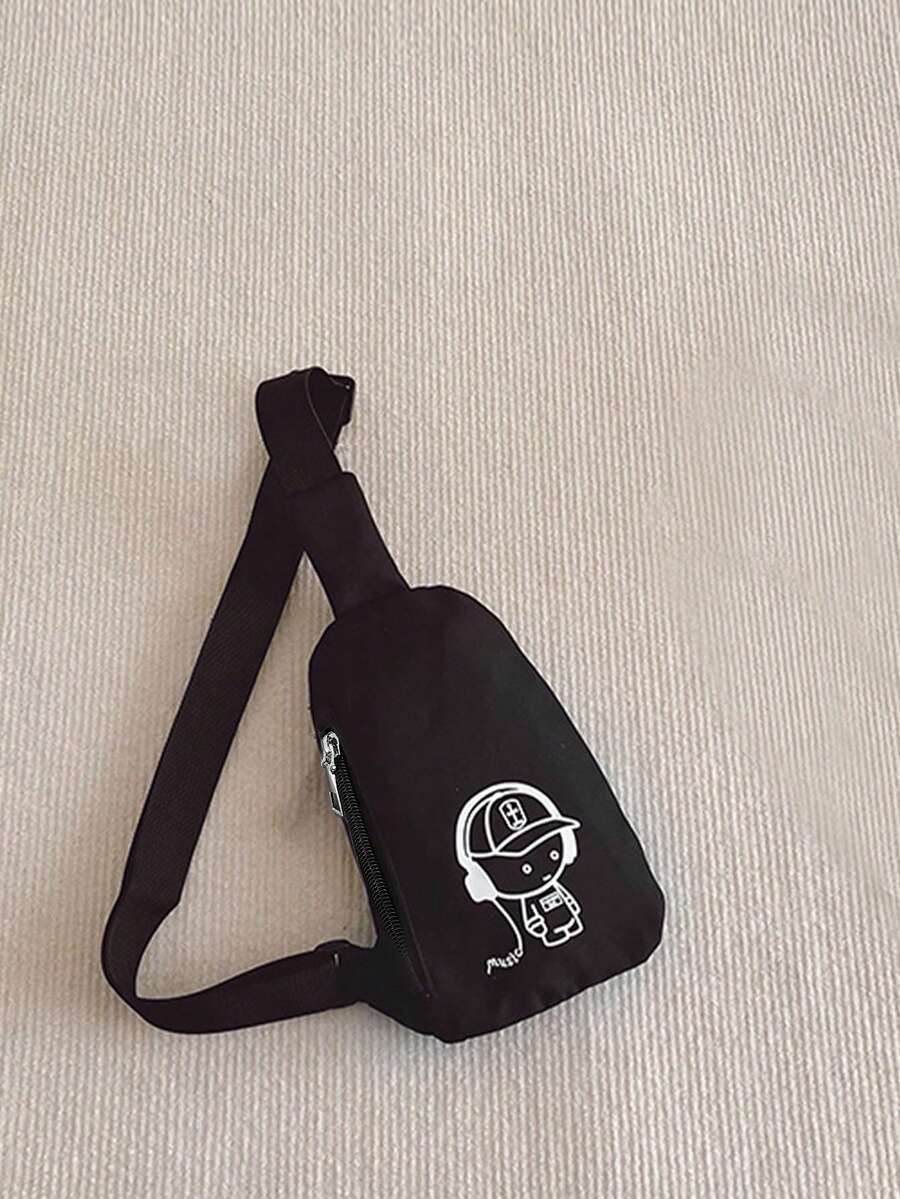 Boys Cartoon Graphic Sling Bag - Black - View 1