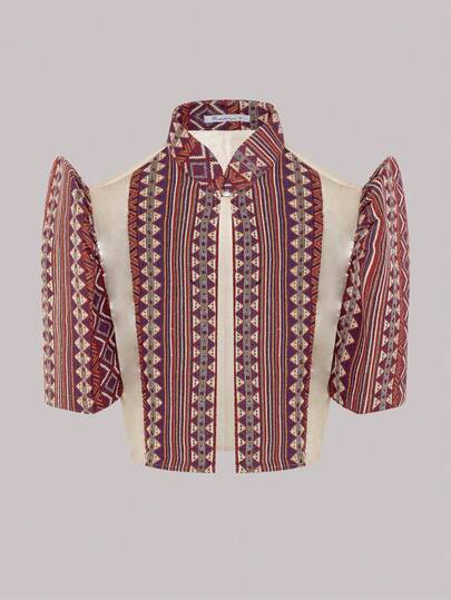 Amyenjoylife 女式春夏花卉菲律宾复古风格优雅泡泡袖立领纽扣前开襟衬衫，现代菲律宾风格