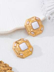 1 Pair Luxury Fashion Exaggerated Creative Wave Pattern Square Rhinestone Stud Earrings, Suitable For Women's Evening Party, Cocktail, Vacation Wear, Holiday Gift