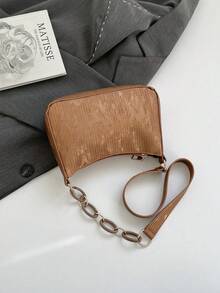 Bolso de hombro y axila en forma de media luna con estampado minimalista de piel de serpiente de moda - Marrón - Ver 9