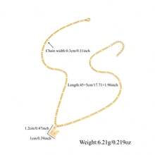 1件装时尚简约字母吊坠金色不锈钢费加罗链项链，女士款 - 金黃色 - 查看 2