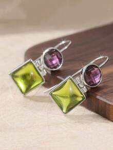 一对优雅简约的紫绿色仿水晶吊坠耳环，简约时尚，适合女性佩戴，可作为节日礼物或日常/度假佩戴。 - 金色 - 查看 2