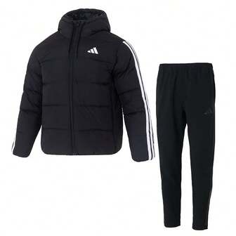 Adidas [メンズ スポーツスーツ] ESS 3S P D HD J フード付きダウンジャケット ランニングやカジュアルウェアに最適 ダックダウン ダウン80%以上含有 SL WARM PNT 普段使いのアウトドアパンツ ウーブンフリース裏地ロングパンツ