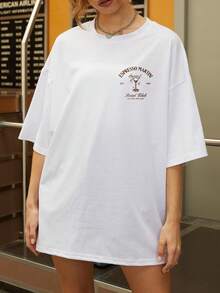 女士休闲短袖 T 恤 - 浓缩咖啡马提尼鸡尾酒图案印花，带有“Taste As Good As It Looks”标语，宽松圆领 - 白色 - 查看 3