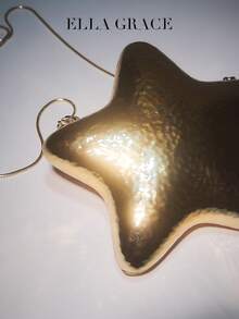 ELLA GRACE - Gold Star Shaped Clutch, Shiny Party Evening Mini Wallet, Women's Fashion Shoulder Chain Bag, Cute Star Shaped Purse, Suitable For Parties And Various Events , Kawaii - Gold - View 7