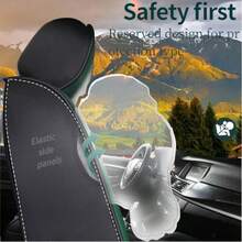 Chic Black & Orange Contrast Faux Leather 5-Seater Full Coverage Car Seat Covers - Emblem & Lettering Stitching Design Universal Fit Auto Seat Protectors - 橘色五座 - 查看 6