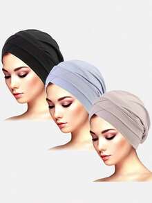 1pc/2pcs Women's Criss-Cross Elastic Beanie Hat, Underhat, Suitable For Daily Use - Multicolor - View 19