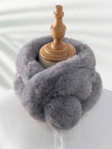 1pc Women's Classic Faux Fur Scarf With 3 Pompoms, Warm And Cute For Autumn/Winter