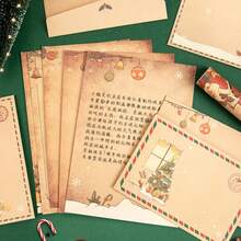 12 Uds A5 papel Kraft Retro de Navidad membrete, papel de carta de muñde nieve de Papá Noel, papel de carta de bendición escrito a mano de regalo - 12 piezas - Ver 7