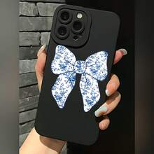 2026 nueva funda de teléfono mate, funda de teléfono con estampado de lazo floral azul para  17 14 Pro Max  17 13 Pro  17 12  Galaxy S23 S22 S21 protector de teléfono funda de pareja regalo para novio novia día de San Valentín regalo de cumpleaños - Blanco antiguo - Ver 1