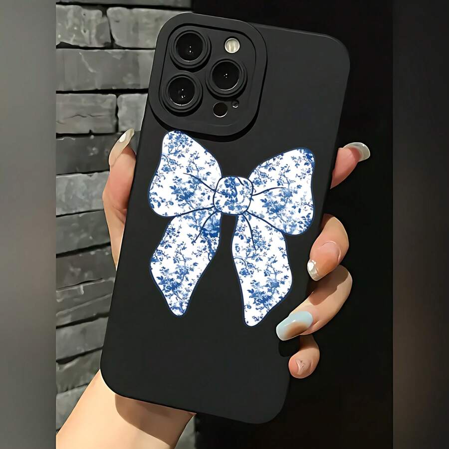 2026 nueva funda de teléfono mate, funda de teléfono con estampado de lazo floral azul para 17 14 Pro Max 17 13 Pro 17 12 Galaxy S23 S22 S21 protector de teléfono funda de pareja regalo para novio novia día de San Valentín regalo de cumpleaños - Blanco antiguo - Ver 1