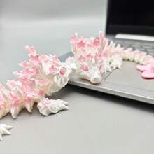 1pc 3D Printed Cherry Blossom Dragon Joint Movable Desktop Ornament - Realistic White And Pink Floral Design, Fine Craftsmanship, Perfect Birthday Gift, Home Decoration, Collectible Small Statues, Dragon Decoration, Exquisite Craftsmanship - Multicolor - View 4