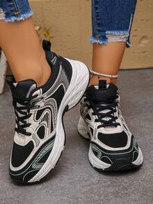 女士时尚休闲百搭舒适运动鞋、跑步鞋，春夏款 - 黑色 - 查看 5