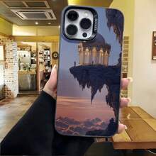 Cubierta de telefono con diseño de espejo invertido azul oscuro paisaje reflejado en agua cielo nublado y columna antigua para uso diario en cafeterias y salas de estar - Blanco - Ver 4