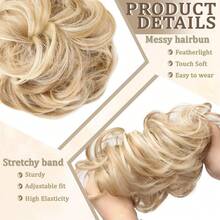 Messy Bun Hair Piece Hair Bun Wavy Curly Scrunchies Chignon Ponytail Hair Extensions Fake Hair Bun Extensions Synthetic Tousled Updo Hairpieces For Women(Blond Mix),BlondMix - BlondMix - 查看 5