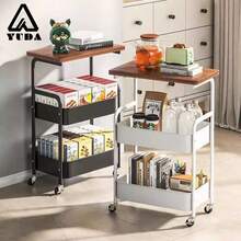 YUDA Carro Almacenamiento Multiusos De 3 Niveles Mesa De Madera,Carrito de Almacenamiento de Metal de 3Niveles, Carrito de Servicio Multifunción,Carrito de Metal con Ruedas Bloqueables, para Sala de Estar, Cocina,Baño,Oficina,Etc.1 pieza Carrito de utilidad metálico de 3 niveles, carrito con ruedas con cubierta de madera, organizador de almacenamiento con ruedas con ruedas bloqueables para cocina, oficina, dormitorio, almacenamiento de papelería, libros, cosméticos, juguetes, refrigerios, documentos, se puede colocar debajo del escritorio o al lado de la cama, carrito de utilidad versátil y ahorra espacio para apartamentos pequeños - Multicolor - Ver 7