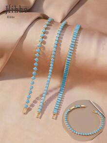 Hihho 1 chiếc vòng tay tennis nữ phong cách hip-hop đính đá Zirconia hình trái tim, thiết kế lấp lánh, đa năng, cao cấp, cá tính, màu kẹo ngọt, thích hợp cho các lễ hội, tiệc tùng, dạ hội. - Nhiều màu - Xem 8