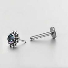 Giga 1PC ASTM F136 钛金属 16G 迷你串珠唇钉，无螺纹 CZ 花朵平底耳钉，适用于耳屏、耳软骨、耳廓、鼻部等部位的穿孔，经典款，女士适用 - 銀色 - 查看 5